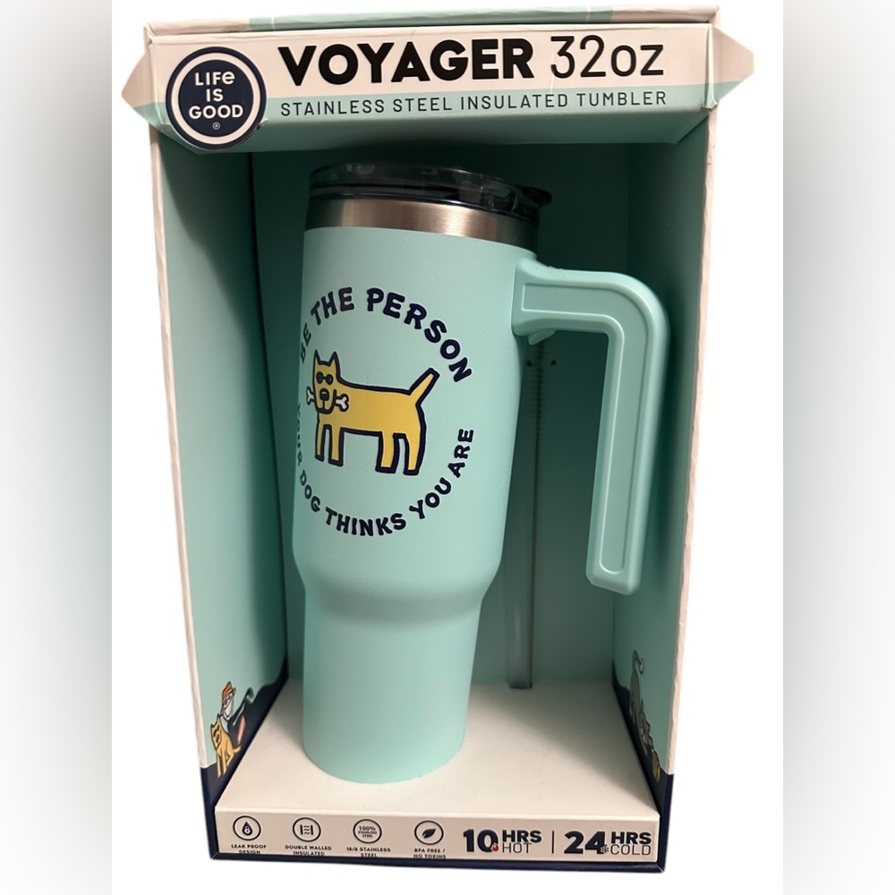 NIB Life is Good 32oz Voyager Tumbler Light Blue w/straw & Cleaning Brush - Picture 1 of 6